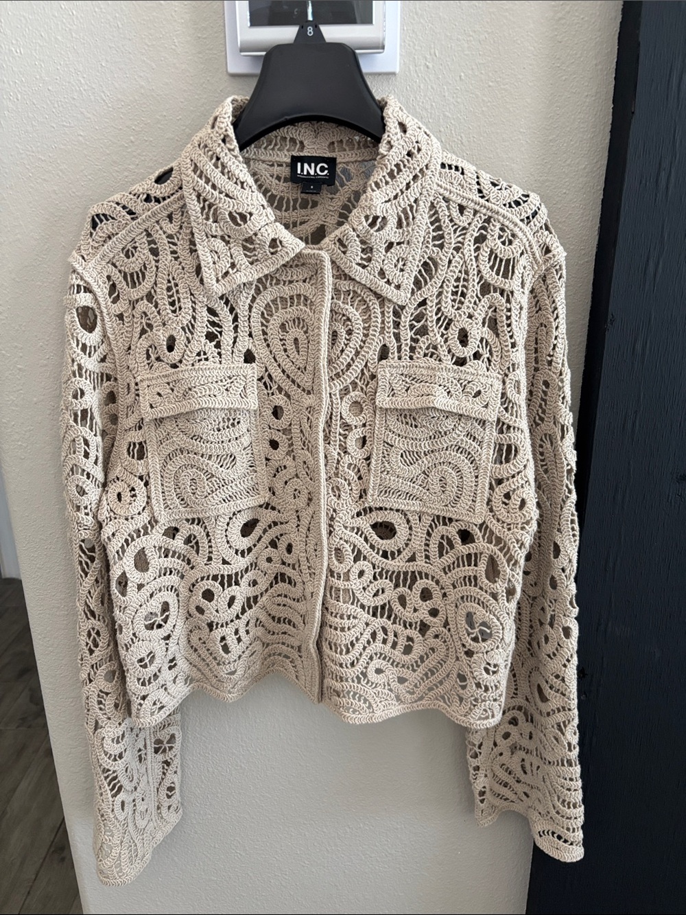 INC International Concepts Beige Crochet Openwork Jacket